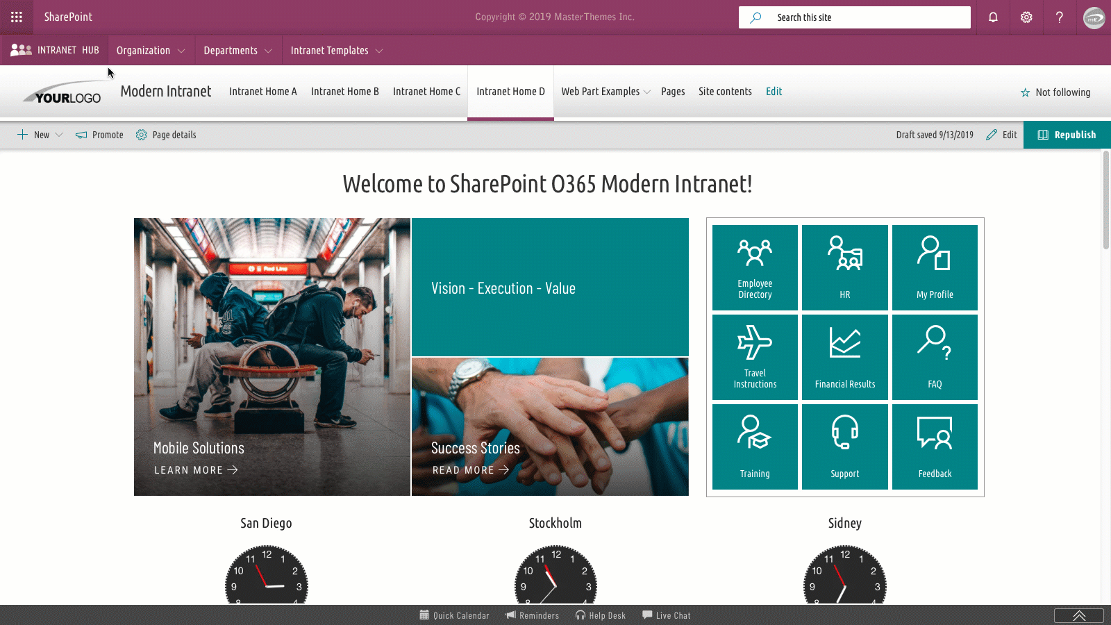 Take a tour of our theming solutions and templates for modern SharePoint Online, Office 365, and SharePoint On-Premises. Learn more about sharepoint, sharepoint online, modern sharepoint, sharepoint o365, sharepoint office365, intranet templates, sharepoint intranet templates, office365, sharepoint site designs, sharepoint templates, sharepoint themes, modern templates, communication templates, modern themes, SPFx templates, sharepoint 2019 themes, custom themes, templates, responsive themes, responsive design, theme, themes, custom themes, masterpage, masterpages, master pages, sharepoint layouts, and sharepoint branding.